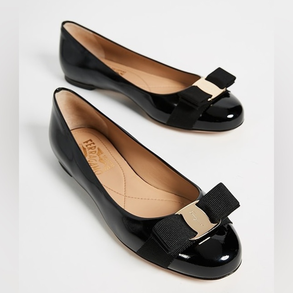 Ferragamo Black Patent Varina Flats